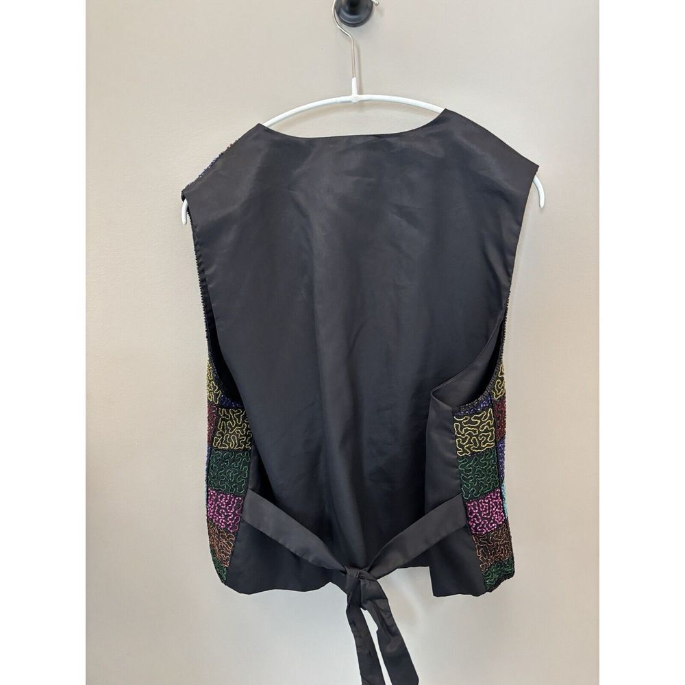 Spenser Jeremy Vintage Multicolor & Blk Beaded Sequin Embellished 100% Silk Vest - Picture 4 of 15